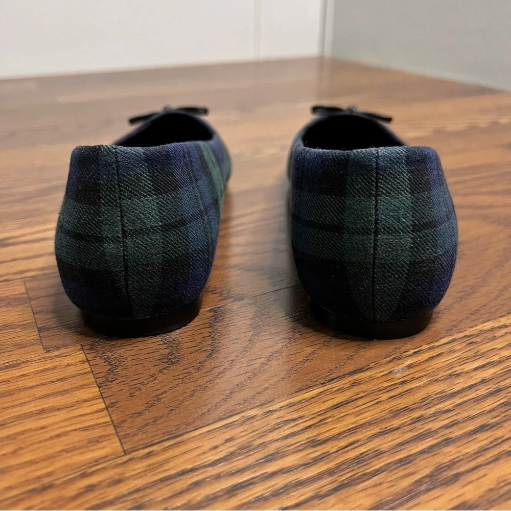 J.Crew Black Watch plaid tartan pointed-toe bow ballet flat size 8